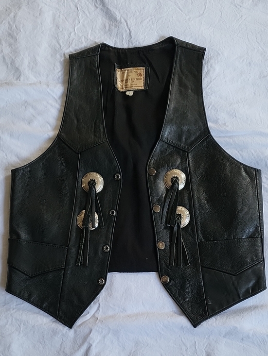 Espinoza Leather Jackets & Blazers - Espinozas Black Leather Vest with Concho Tassel Details Size S